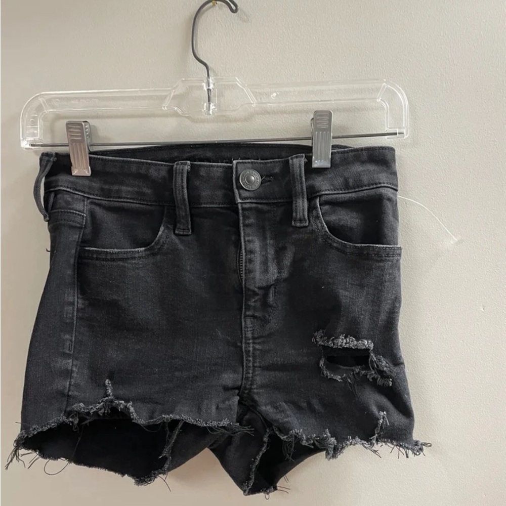 American Eagle Next Level Distressed Stretch Black Jean Shorts Size 0